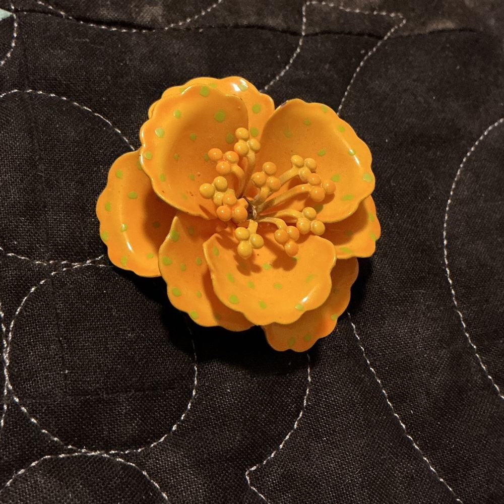 Vintage Yellow Floral w/green dots Brooch